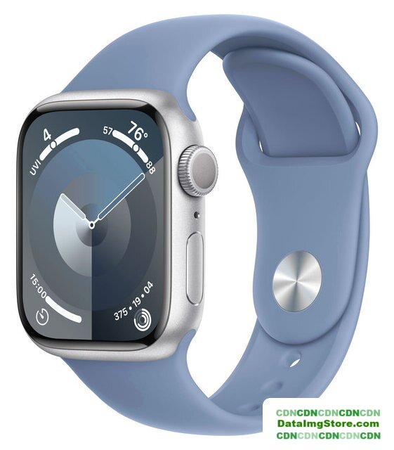 Умные часы Apple Watch Series 9 41 мм (алюминиевый корпус, серебристый/зимний синий, спортивный силиконовый ремешок S/M) - Изображение №1 — buytech