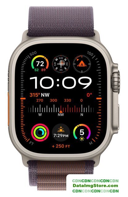 Умные часы Apple Watch Ultra 2 LTE 49 мм (титановый корпус, титановый/индиго, текстильный ремешок размера M) - Изображение №2 — buytech