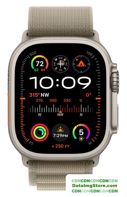Умные часы Apple Watch Ultra 2 LTE 49 мм (титановый корпус, титановый/оливковый, текстильный ремешок размера M) - Изображение №2 — buytech