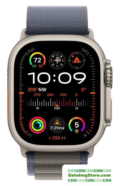 Умные часы Apple Watch Ultra 2 LTE 49 мм (титановый корпус, титановый/синий, текстильный ремешок размера L) - Изображение №2 — buytech