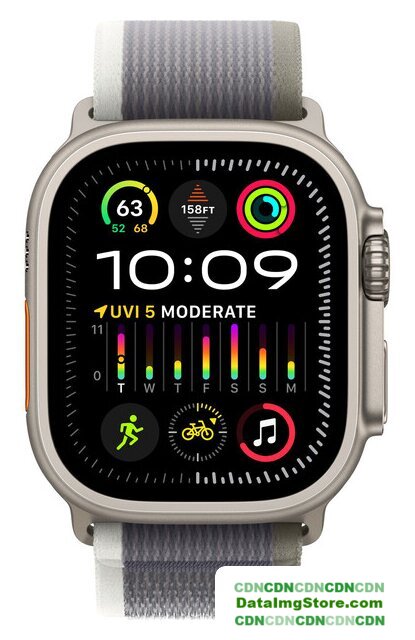Умные часы Apple Watch Ultra 2 LTE 49 мм (титановый корпус, титановый/серо-зеленый, нейлоновый ремешок размера M/L) - Изображение №2 — buytech
