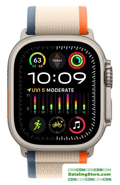 Умные часы Apple Watch Ultra 2 LTE 49 мм (титановый корпус, титановый/бежево-оранжевый, нейлоновый ремешок размера M/L) - Изображение №2 — buytech