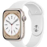 Apple Watch Series 8 45 мм (алюминиевый корпус, звездный свет/белый, спортивный силиконовый ремешок S/M)