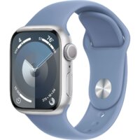 Apple Watch Series 9 41 мм (алюминиевый корпус, серебристый/зимний синий, спортивный силиконовый ремешок S/M)