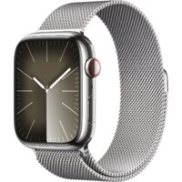 Apple Watch Series 9 LTE 45 мм (корпус из нержавеющей стали, серебристый/миланский серебристый)